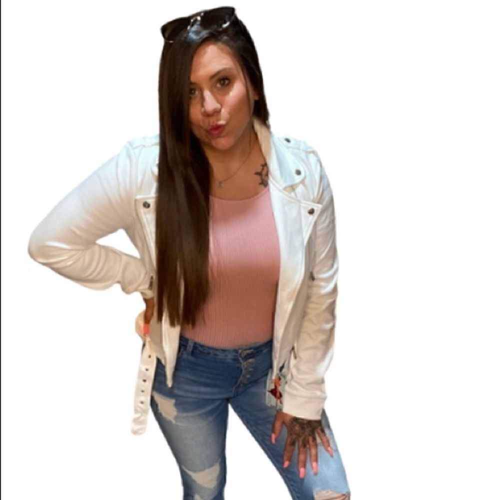 110. White cotton Moto jacket - Picture 2 of 4